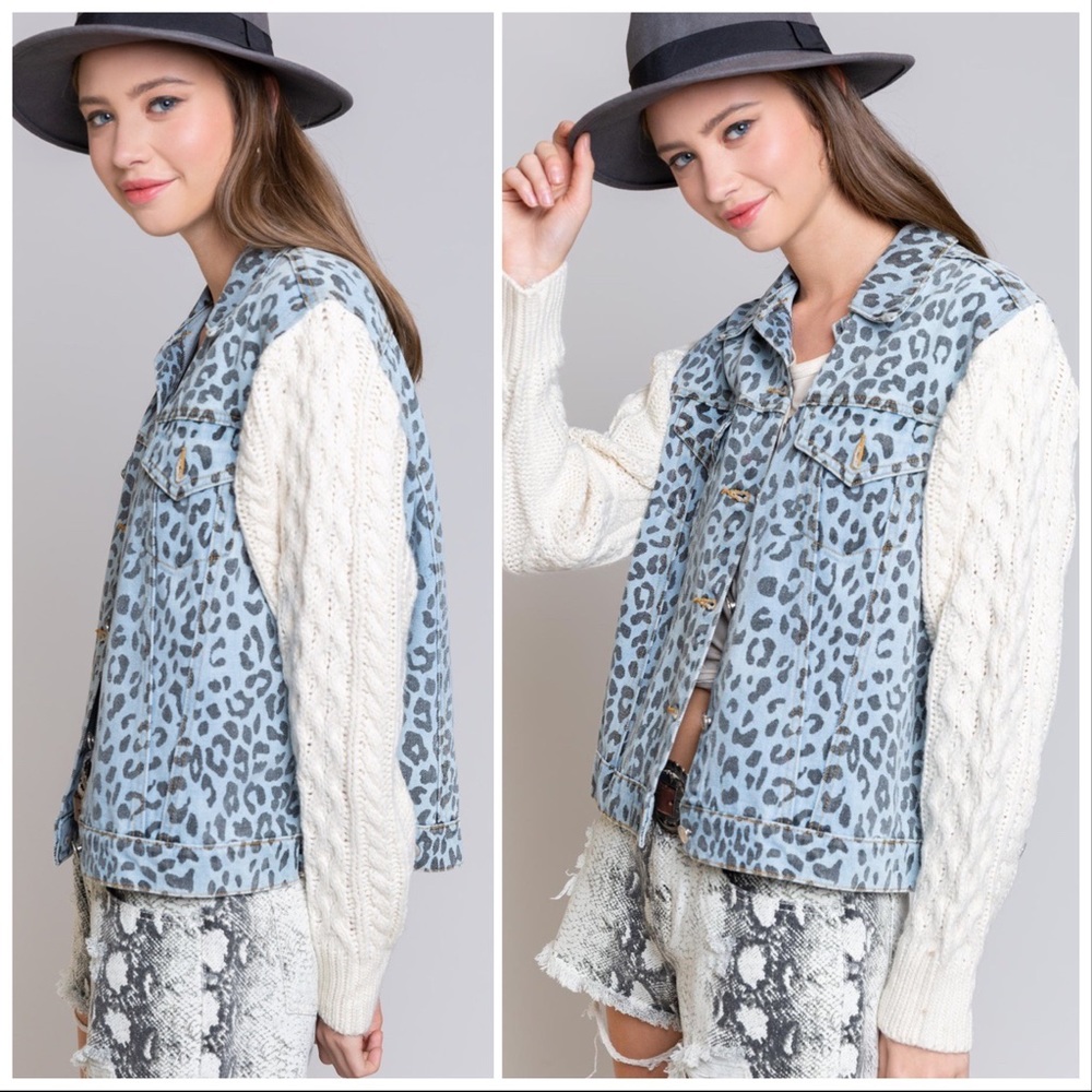POL Snow Leopard Denim & Cable Knit Jacket - Picture 9 of 13